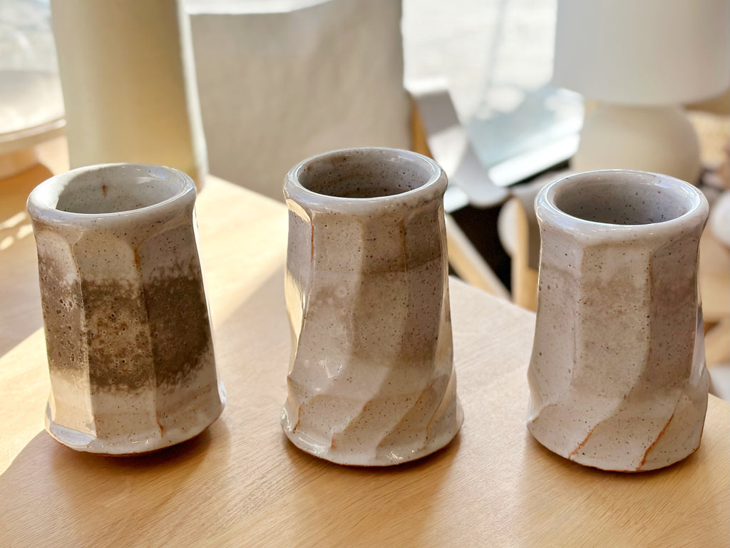Ceramic Carved Facet Vase Small - Shino