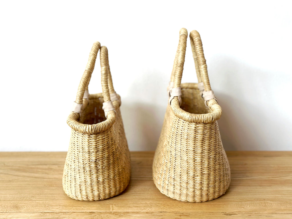 Handwoven Basket Tote Small With Leather Detail