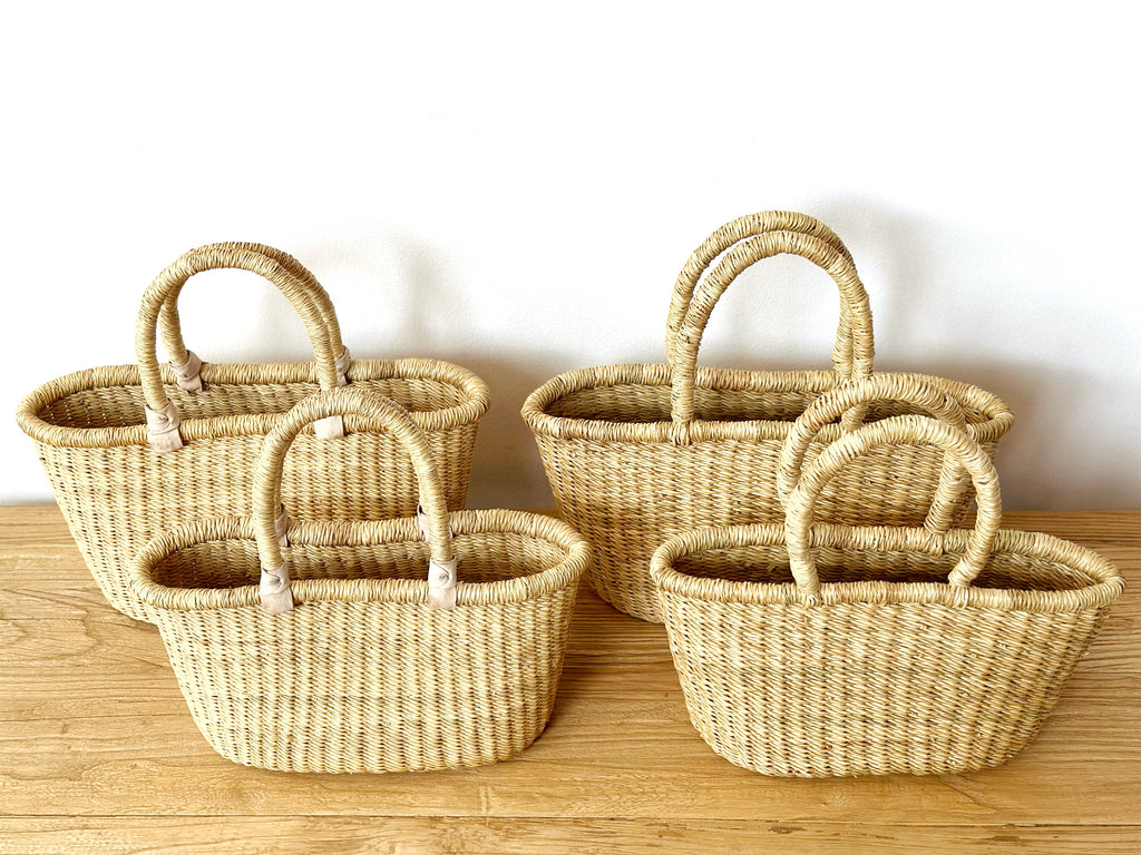 Handwoven Basket Tote Small With Leather Detail