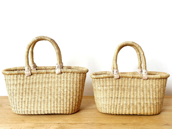 Handwoven Basket Tote Small With Leather Detail