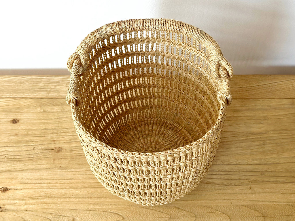 Handwoven Open Weave Cylindrical Tote