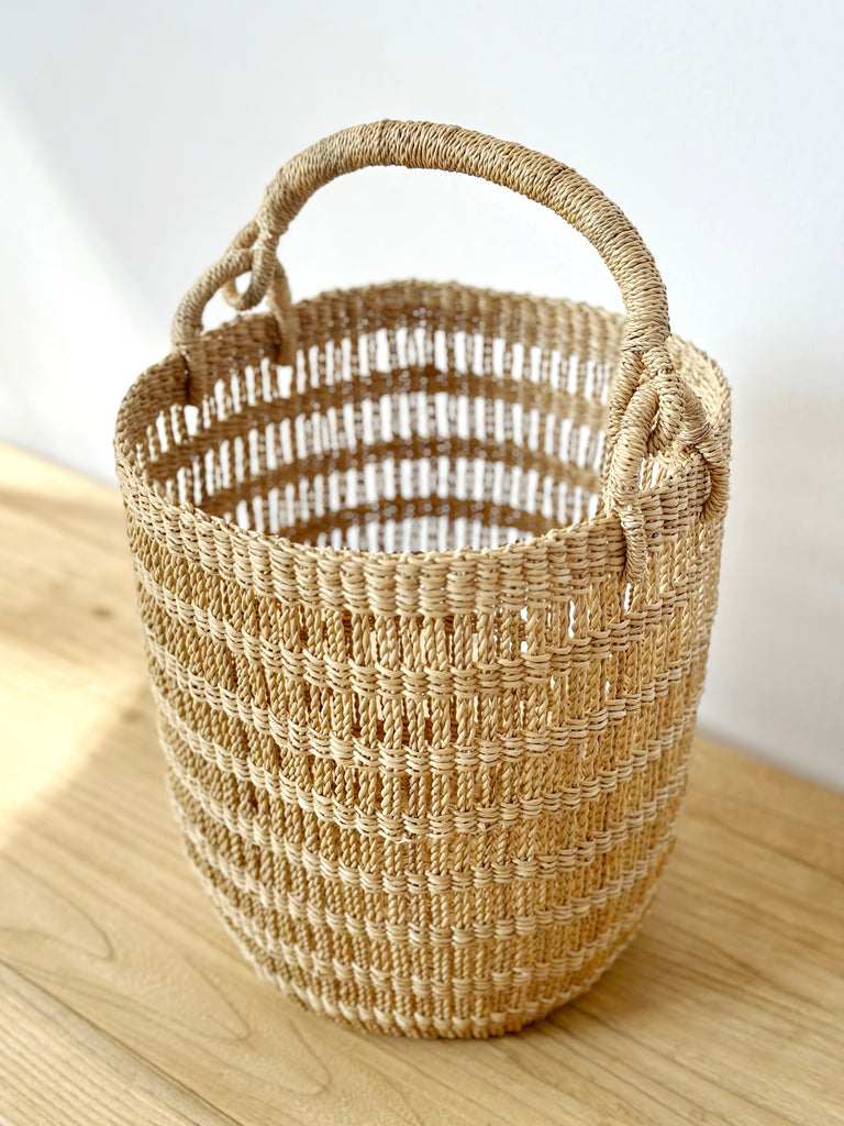 Handwoven Open Weave Cylindrical Tote