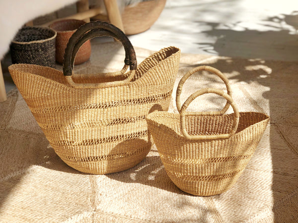 【HEREU】FONOL BASKET Leather-Trimmed Handwoven Basket FONOL BASKET - Leather-Trimmed Handwoven Basket – Hereu Studio