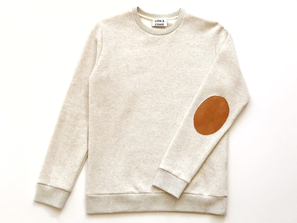 Oatmeal Cotton Sweatshirt with Suede Elbow Patches