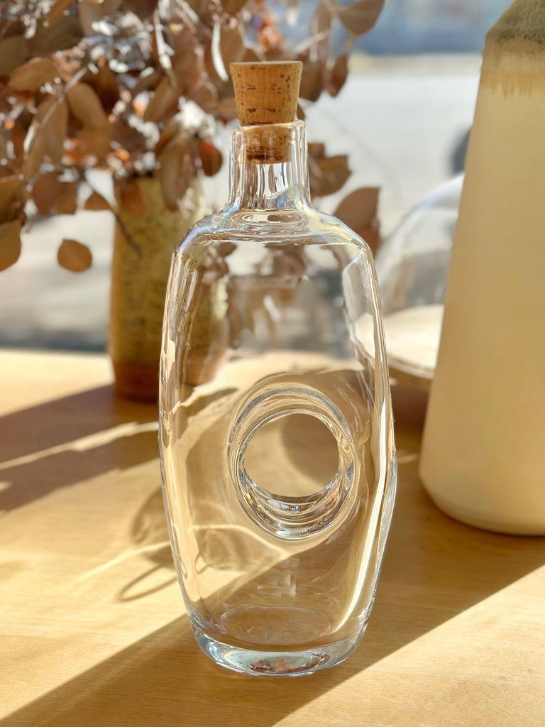 Handblown Glass Carafe with Cork Top