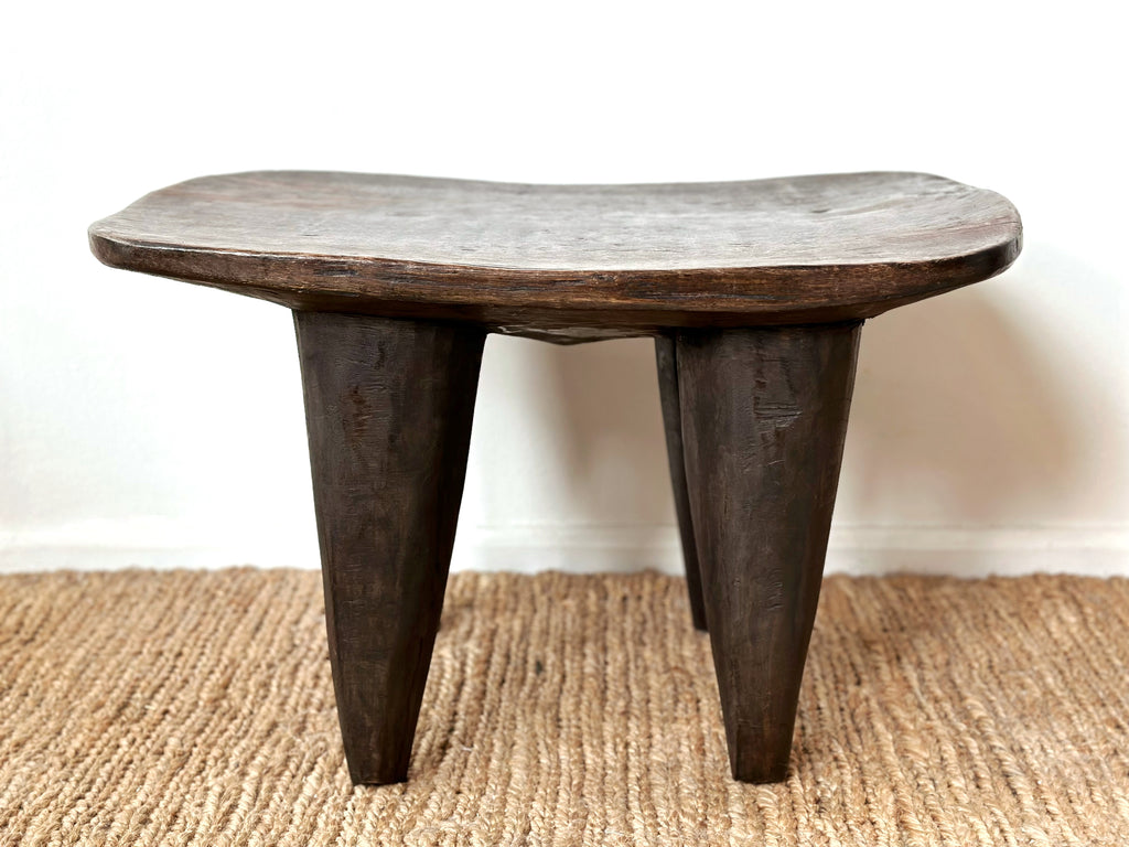 Handcarved Vintage African Large Wood Stool / Side Table - 16.5"W x 22.5"L x 14"H