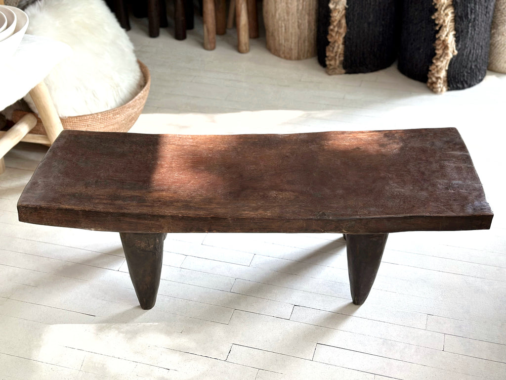 Handcarved Vintage African Large Wood Bench / Coffee Table - 15"W x 42.5"L x 14"H