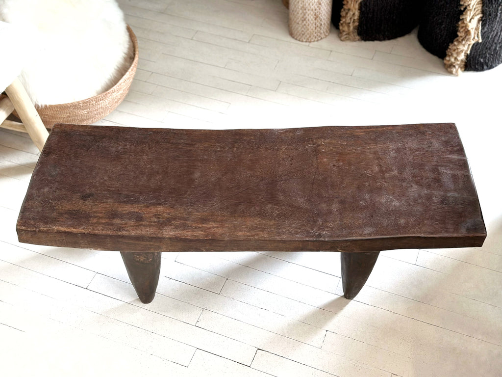 Handcarved Vintage African Large Wood Bench / Coffee Table - 15"W x 42.5"L x 14"H