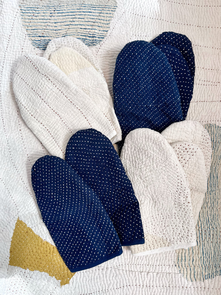 Handwoven Quilted Organic Cotton Oven Mitts