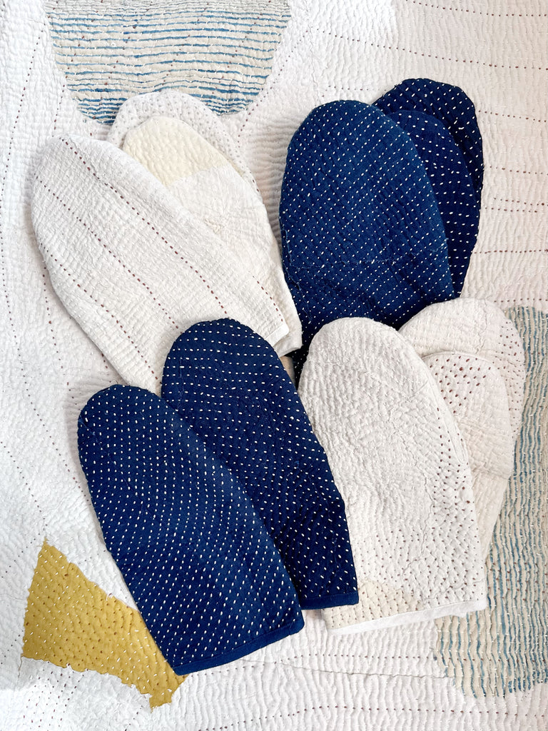 Handwoven Quilted Organic Cotton Oven Mitts