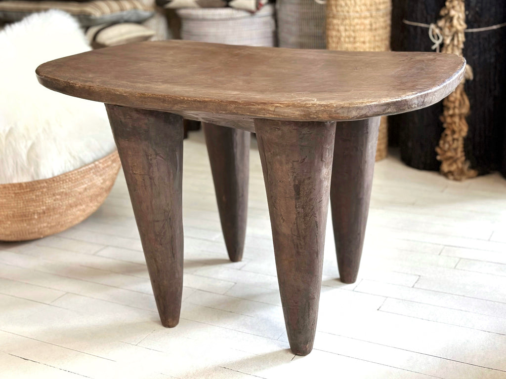 Handcarved Vintage African Large Wood Stool / Side Table - 18.5"W x 27.5"L x 18"H