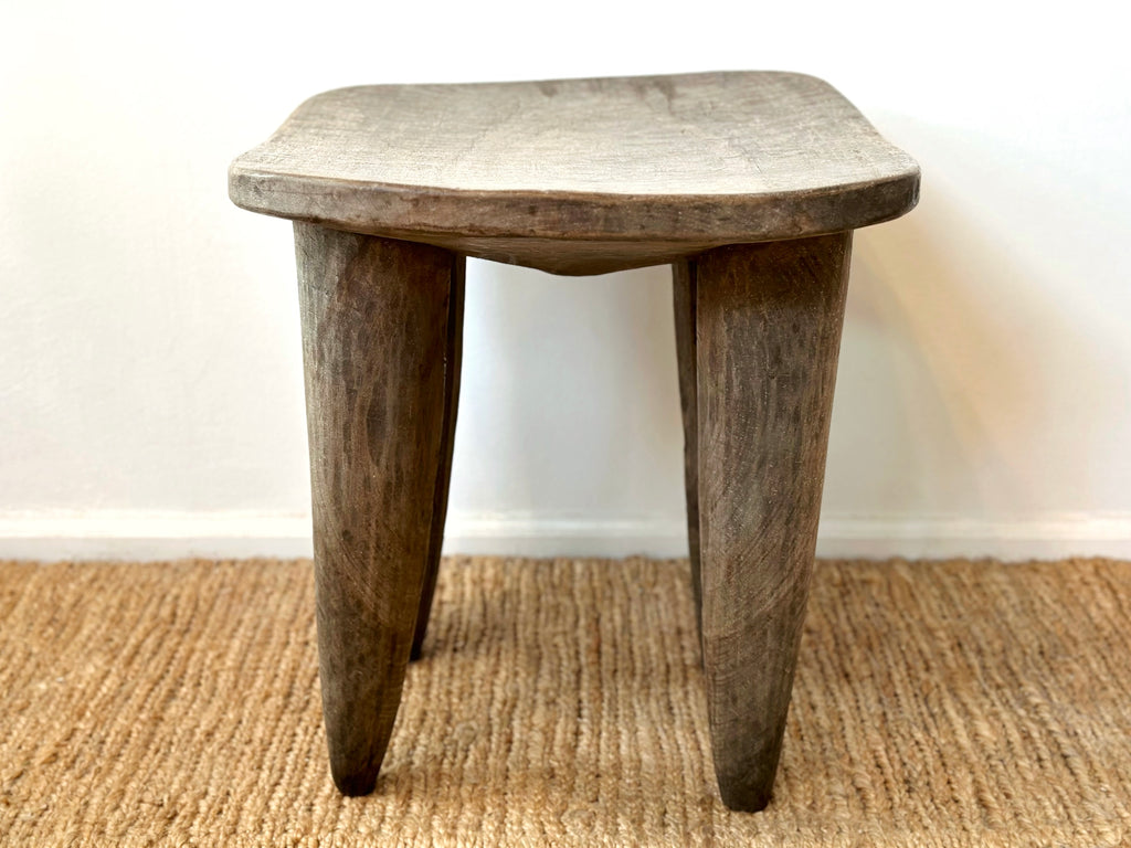 Handcarved Vintage African Large Wood Stool / Side Table - 17"W x 22"L x 18"H