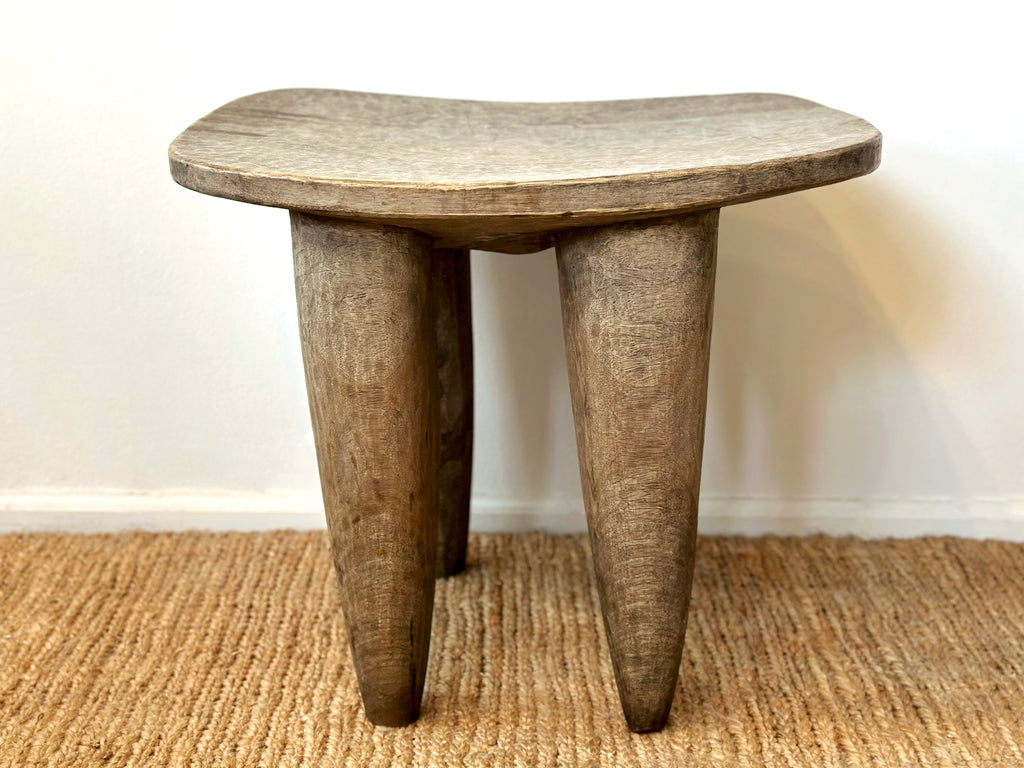 Handcarved Vintage African Large Wood Stool / Side Table - 17"W x 22"L x 18"H