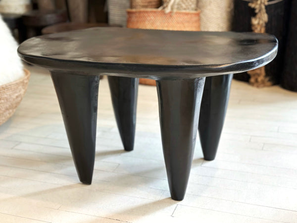 Handcarved Vintage African Large Wood Stool / Side Table - 18"W x 25.5"L x 14.5"H