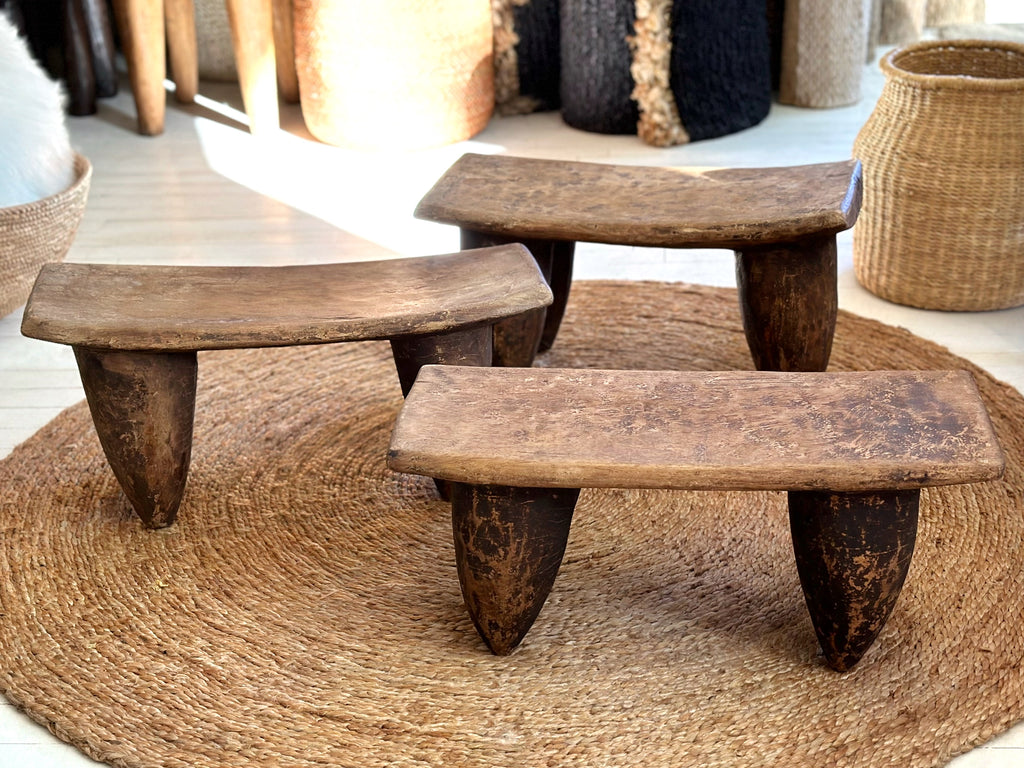 Handcarved Vintage African Long Short Stool