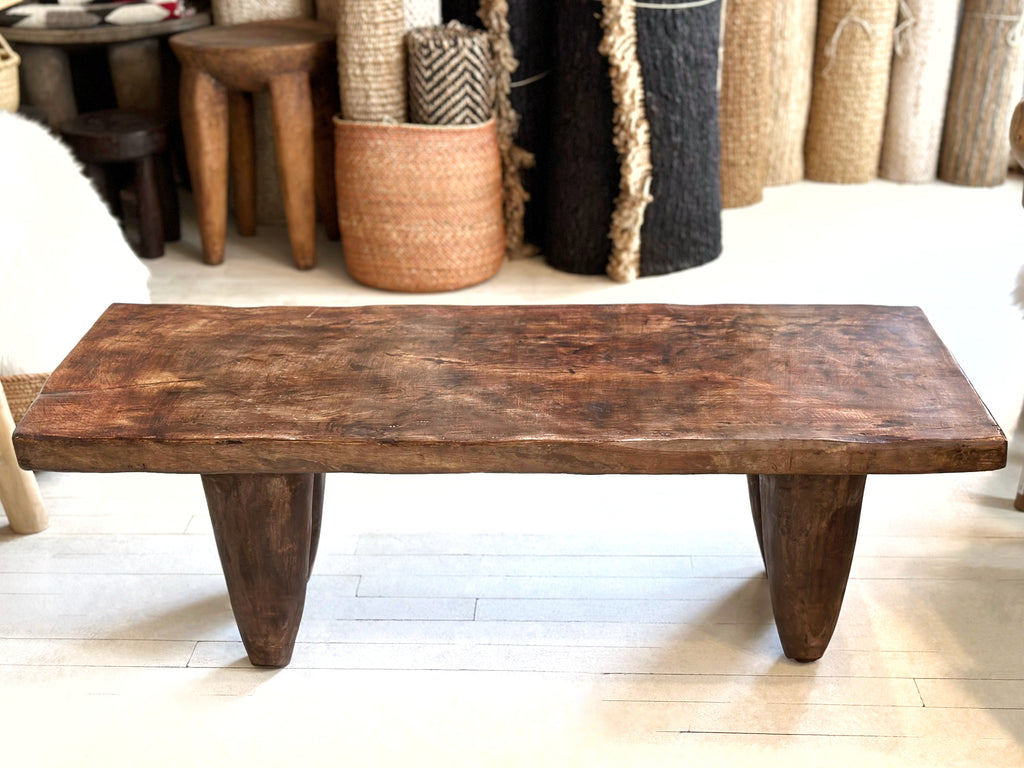 Handcarved Vintage African Large Wood Bench / Coffee Table - 17"W x 42"L x 14"H