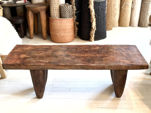 Handcarved Vintage African Large Wood Bench / Coffee Table - 17"W x 42"L x 14"H