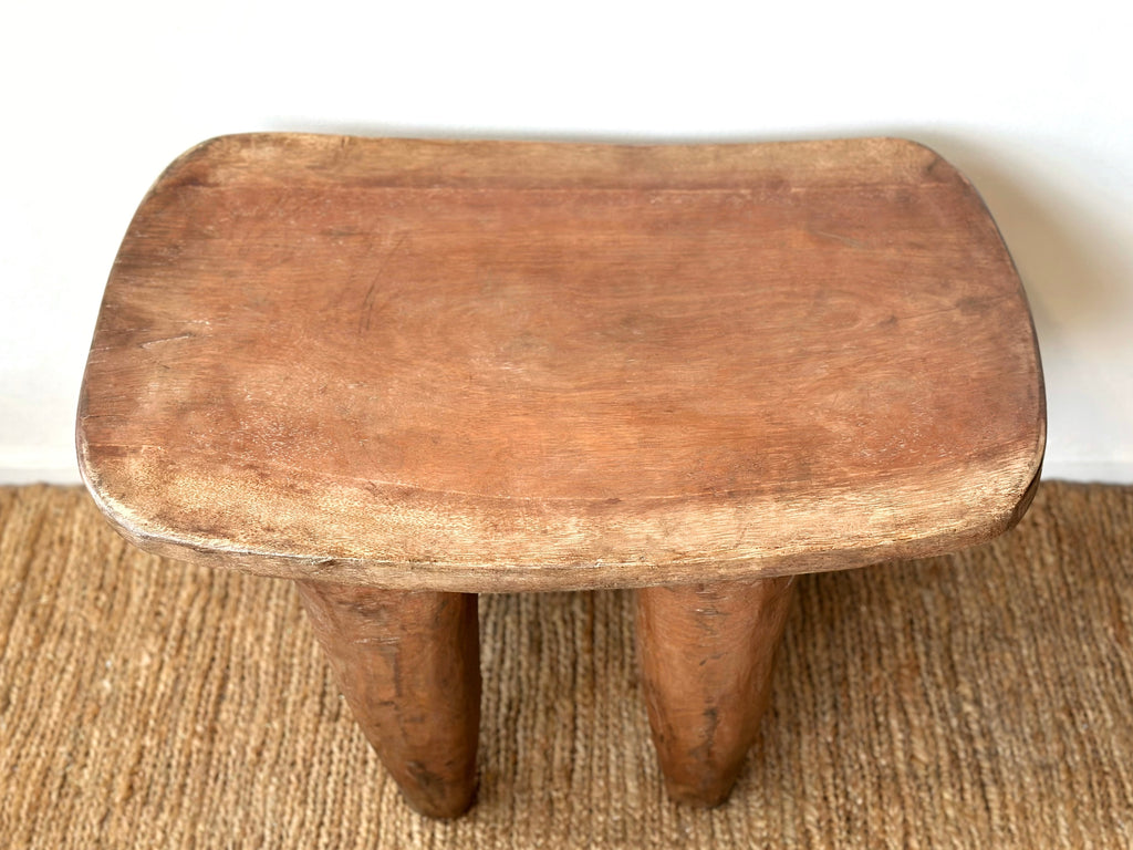 Handcarved Vintage African Large Wood Stool / Side Table - 18.5"W x 27"L x 19"H