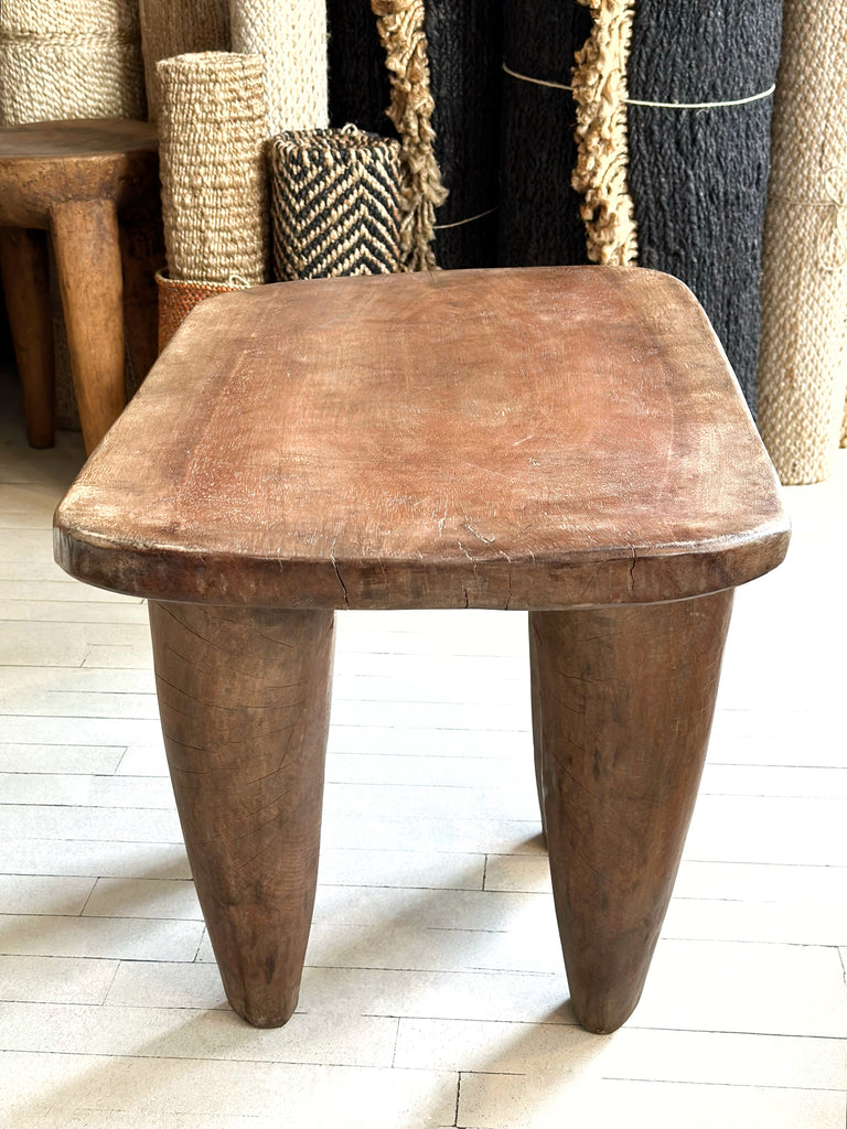 Handcarved Vintage African Large Wood Stool / Side Table - 18.5"W x 27"L x 19"H