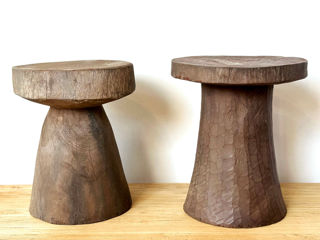 Handcarved Vintage African Round Wood Stool / Side Table