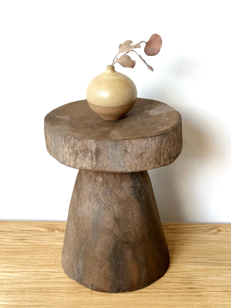 Handcarved Vintage African Round Wood Stool / Side Table