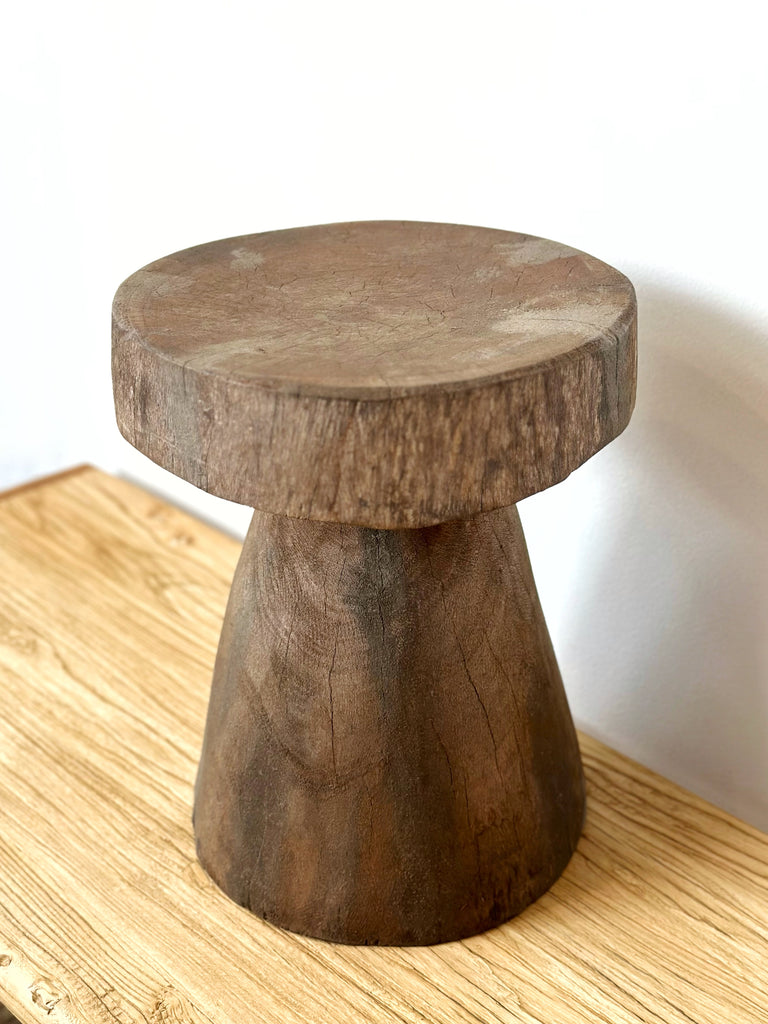 Handcarved Vintage African Round Wood Stool / Side Table