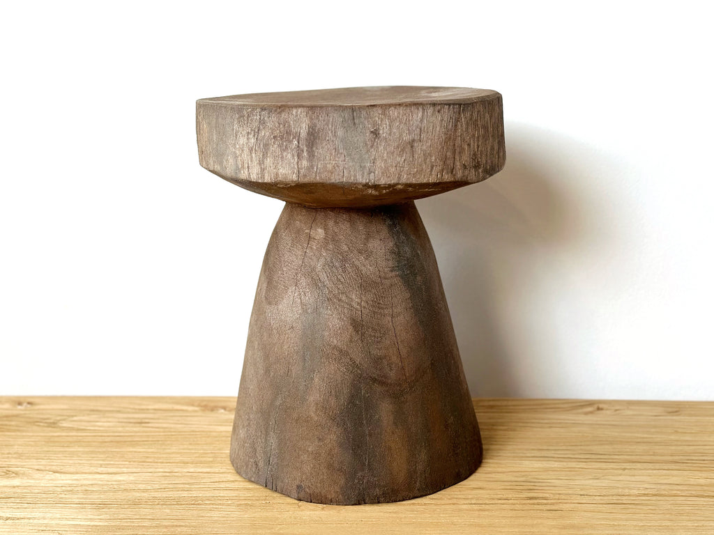 Handcarved Vintage African Round Wood Stool / Side Table