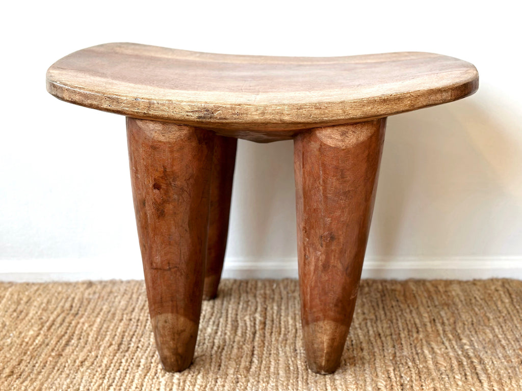 Handcarved Vintage African Large Wood Stool / Side Table - 17"W x 26"L x 20"H