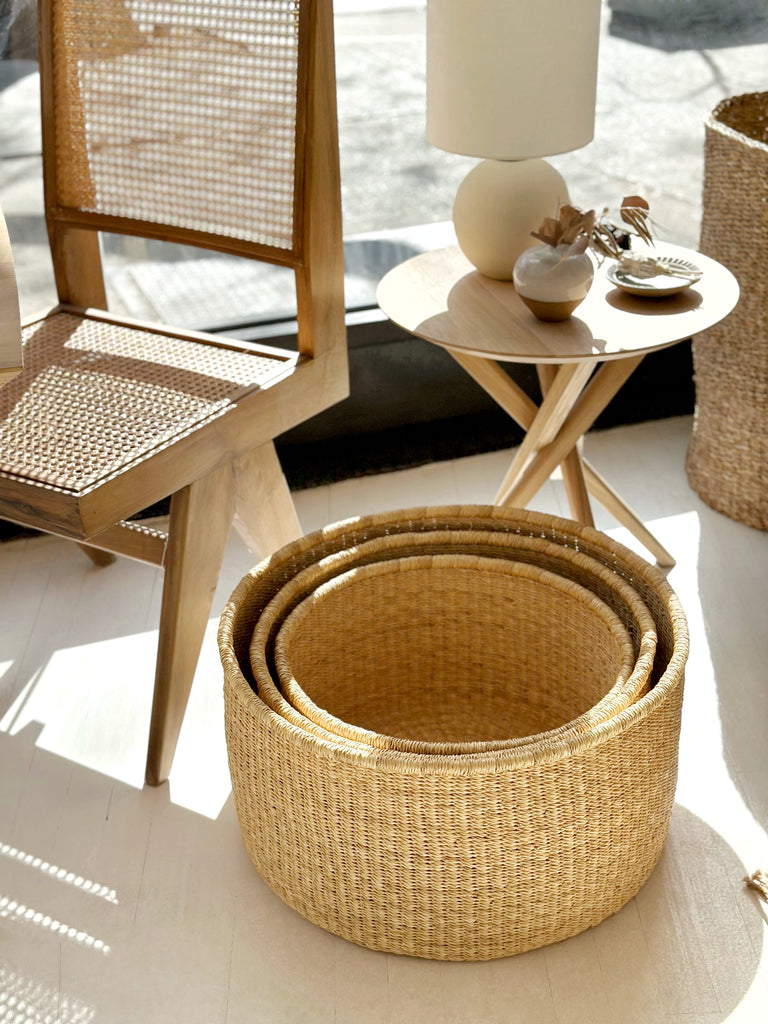 Handwoven Basket Wide Round