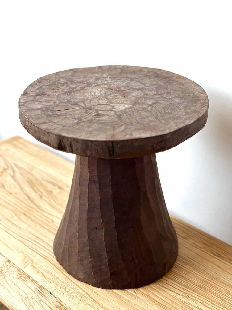 Handcarved Vintage African Round Wood Stool / Side Table