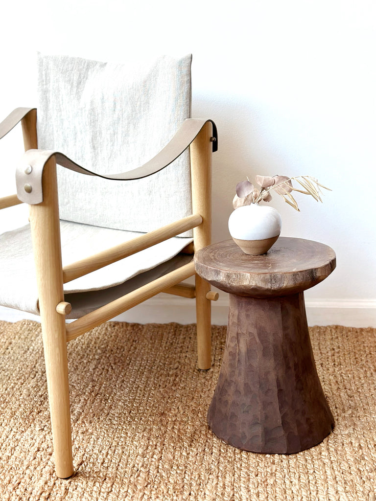 Handcarved Vintage African Round Wood Stool / Side Table