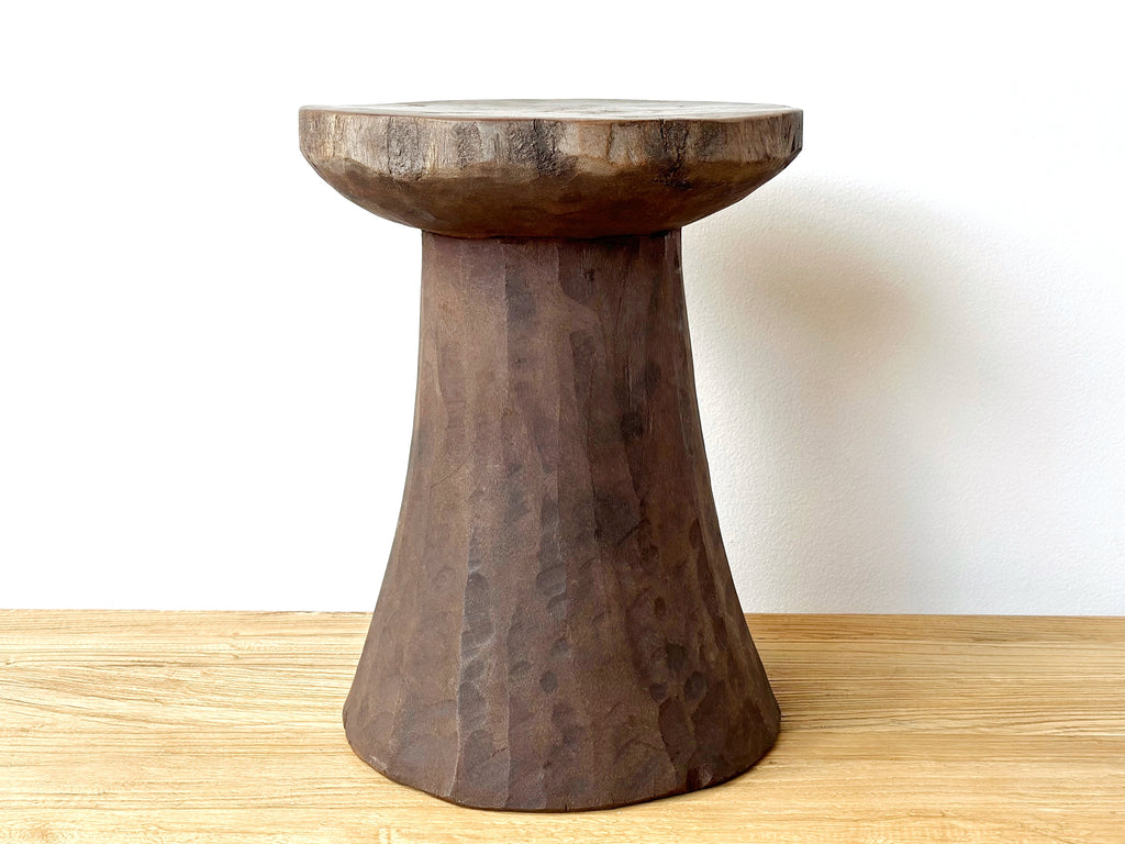 Handcarved Vintage African Round Wood Stool / Side Table