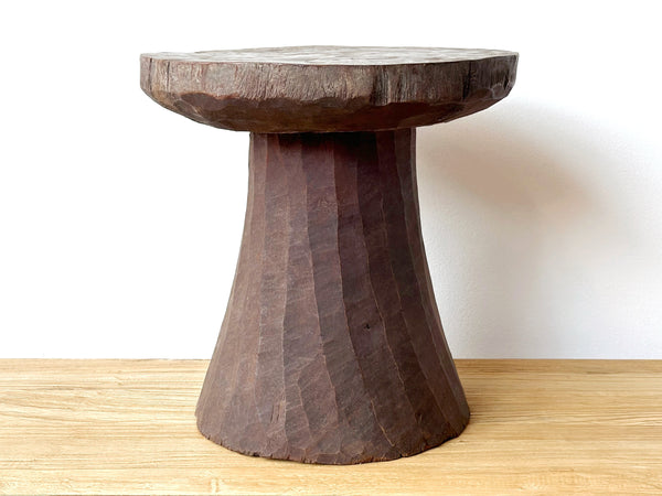 Handcarved Vintage African Round Wood Stool / Side Table