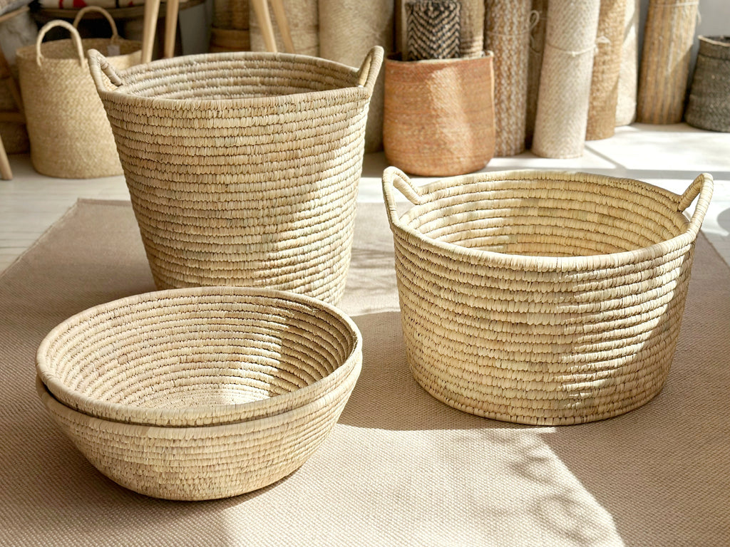 Handwoven Palm Short Wide Basket