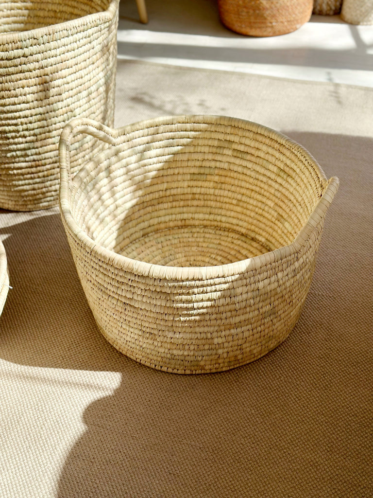 Handwoven Palm Short Wide Basket