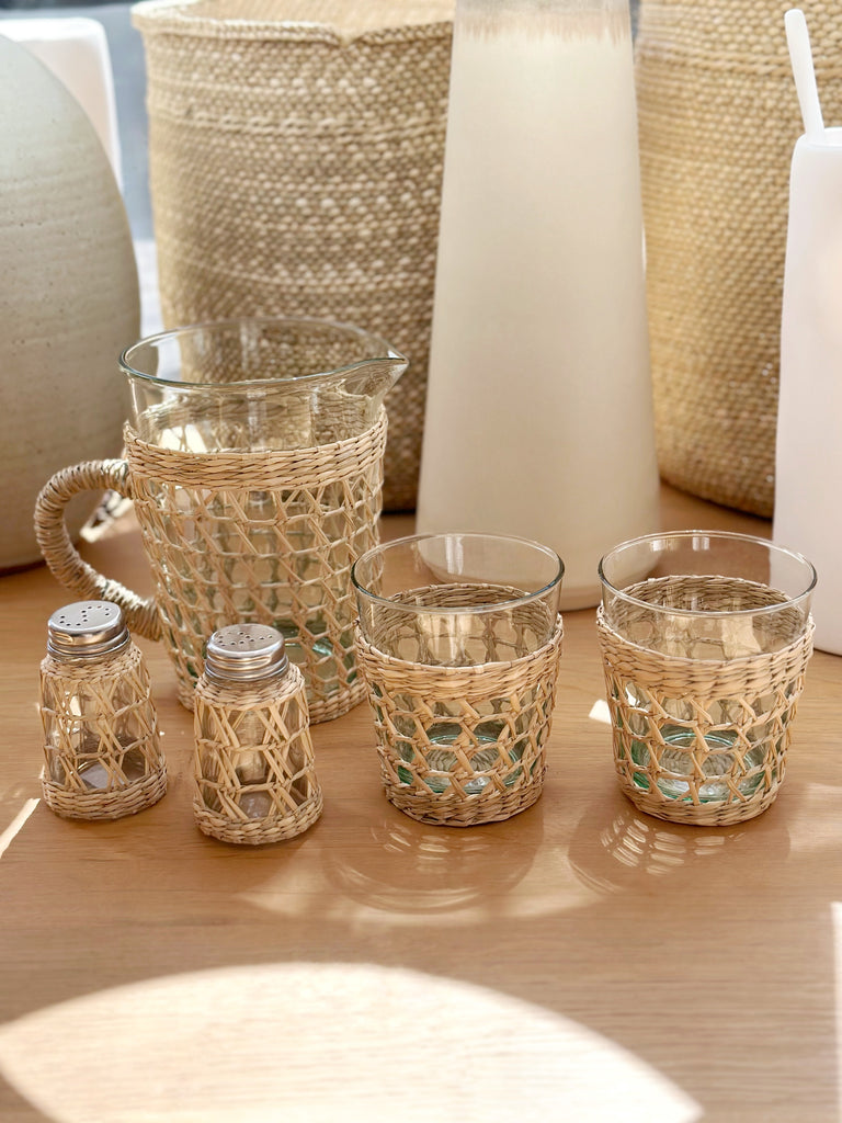 Handwoven Seagrass Recycled Glass Short Cup