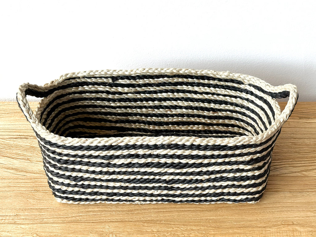 Handwoven Jute Basket Striped Rectangle Small
