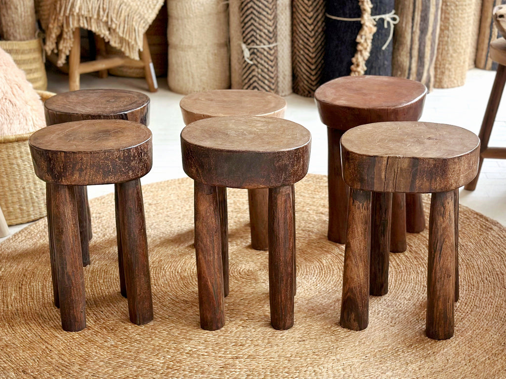 Handcarved Vintage African Tall Stool / Side Table