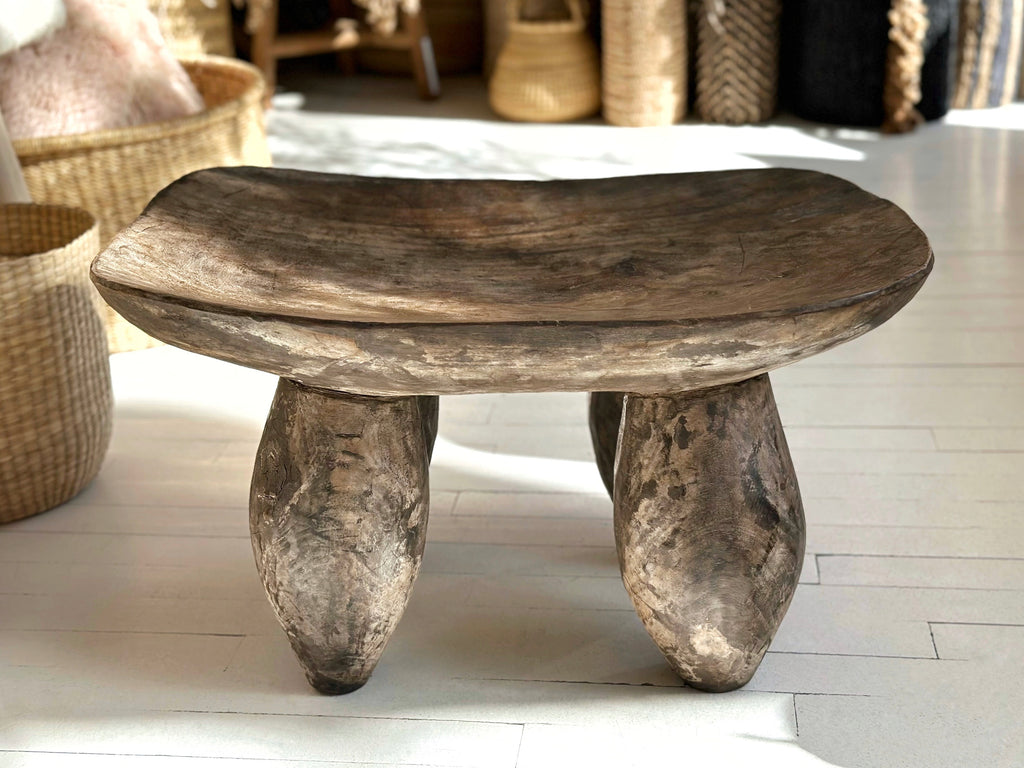 Handcarved Vintage African Bulbous Stool XL