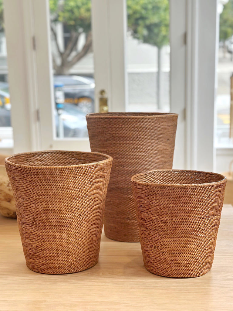 Handwoven Grass Umbrella Basket / Tall Wastebin