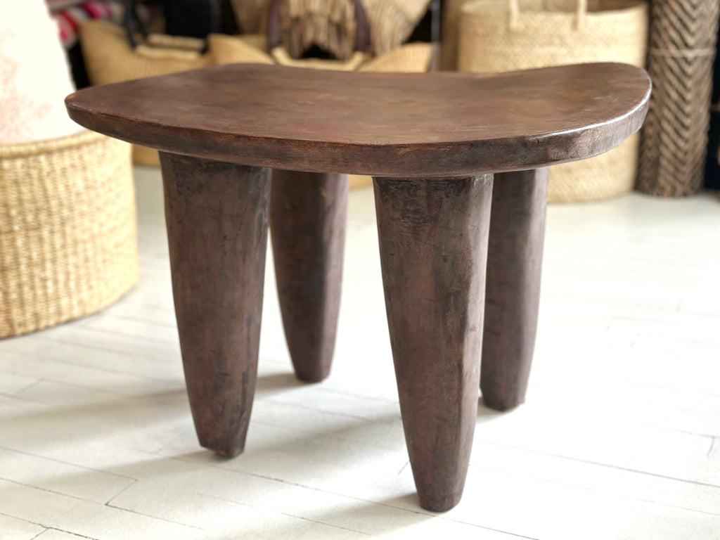 Handcarved Vintage African Large Wood Stool / Side Table - 17.5"W x 23"L x 16"H