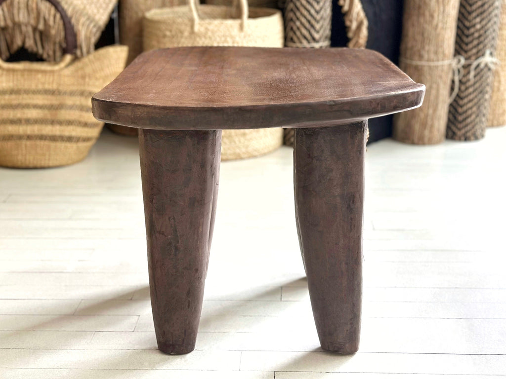 Handcarved Vintage African Large Wood Stool / Side Table - 17.5"W x 23"L x 16"H
