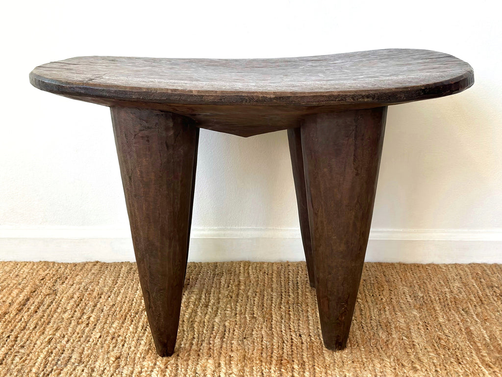 Handcarved Vintage African Large Wood Stool / Side Table - 18.5"W x 27"L x 18"H