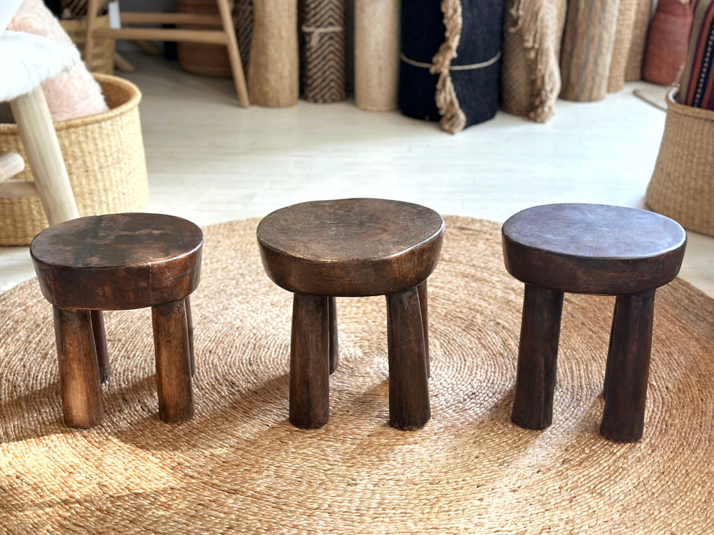 Handcarved Vintage African Short Stool