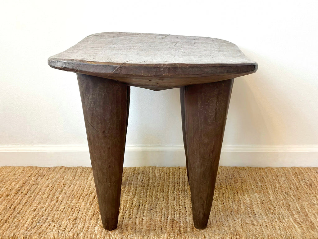 Handcarved Vintage African Large Wood Stool / Side Table - 18.5"W x 27"L x 18"H