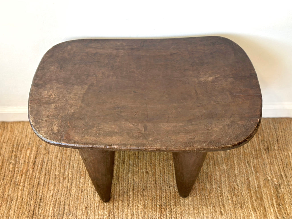 Handcarved Vintage African Large Wood Stool / Side Table - 18.5"W x 27"L x 18"H