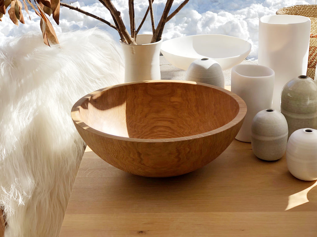 Solid Oak Wood Bowl - 17"D