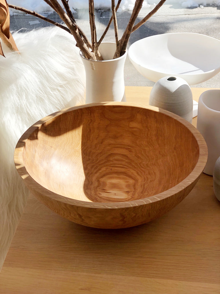 Solid Oak Wood Bowl - 17"D