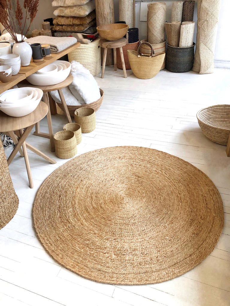 Round Abstract Jute Rug Jute Rug Round
