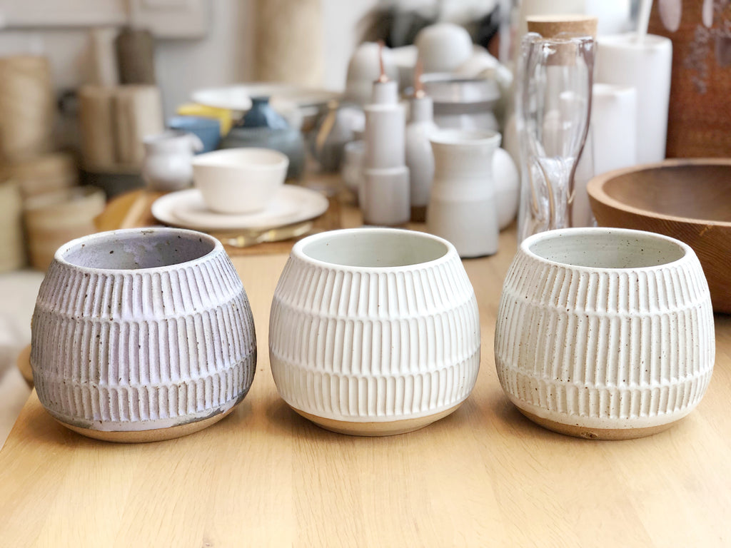 Ceramic Carved Planter - White
